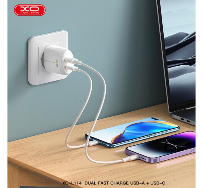 Сетевое зарядное устройство XO L114 PD20W/QC18W белый, цена: 219 грн.