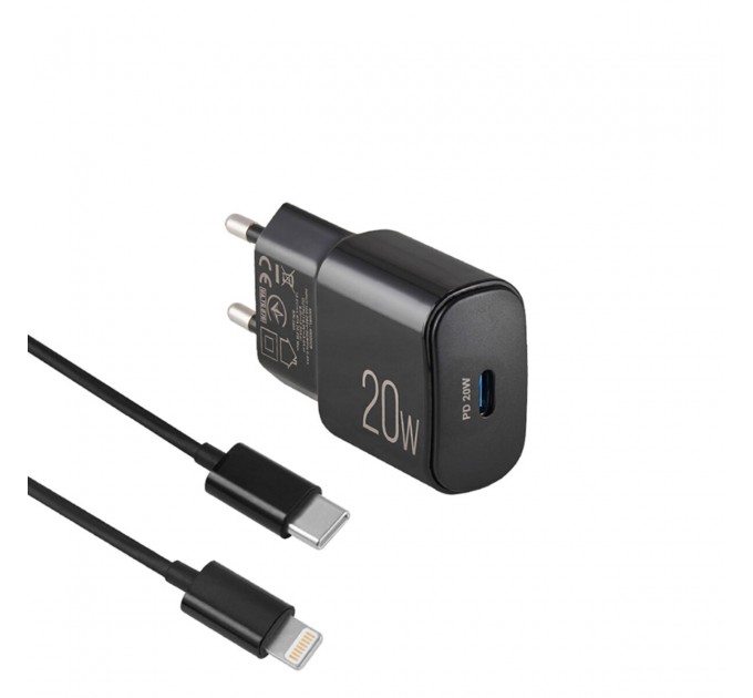 Сетевое зарядное устройство Brevia ePower PD20W + кабель USB-C to Lightning 1м черный, цена: 445 грн.