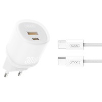 Сетевое зарядное устройство XO L151 30W 1USB-A+1USB-C + Type-C кабель белый