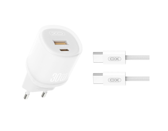 Сетевое зарядное устройство XO L151 30W 1USB-A+1USB-C + Type-C кабель белый, цена: 419 грн.