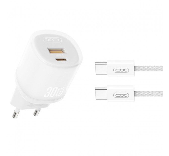 Сетевое зарядное устройство XO L151 30W 1USB-A+1USB-C + Type-C кабель белый, цена: 379 грн.
