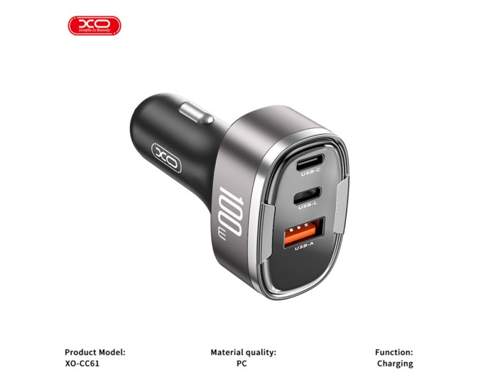 Автомобильное зарядное устройство XO CC61 Smart USB/Type-C/Lightning 100W серебряное, цена: 549 грн.