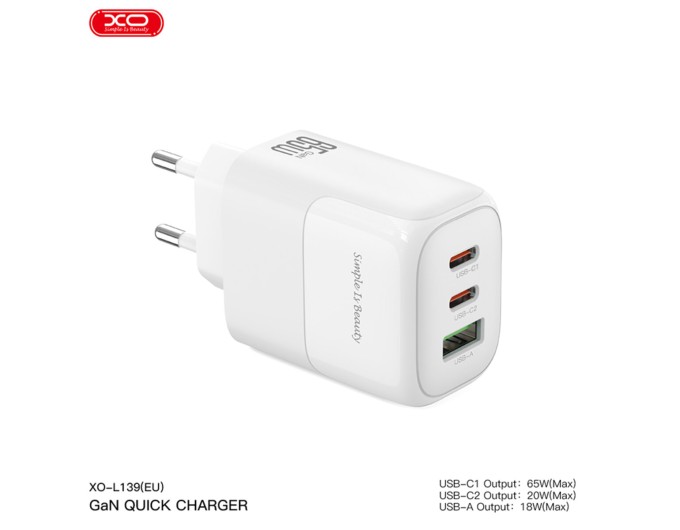Сетевое зарядное устройство XO L139 1USB-A 45W+2USB-C 65W белый, цена: 769 грн.