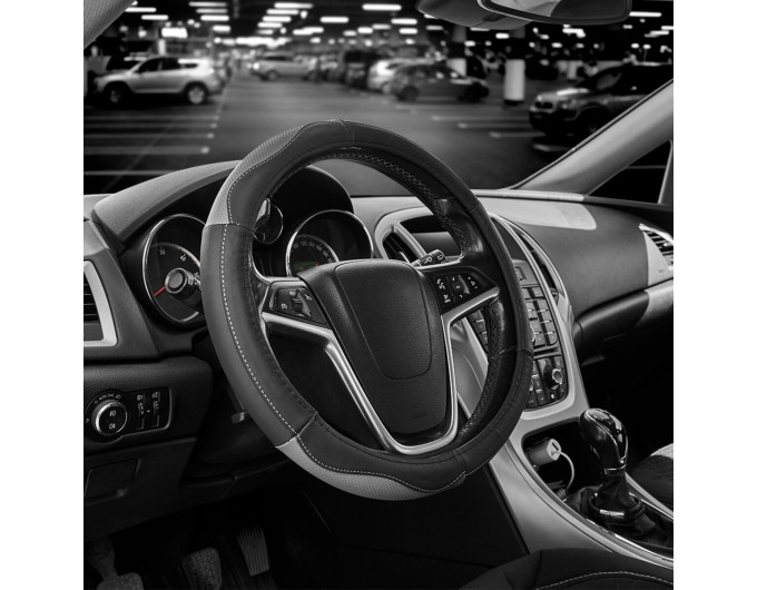 Чехол на руль Carlife 39-41см, кожа, черный с серыми вставками, цена: 434 грн.