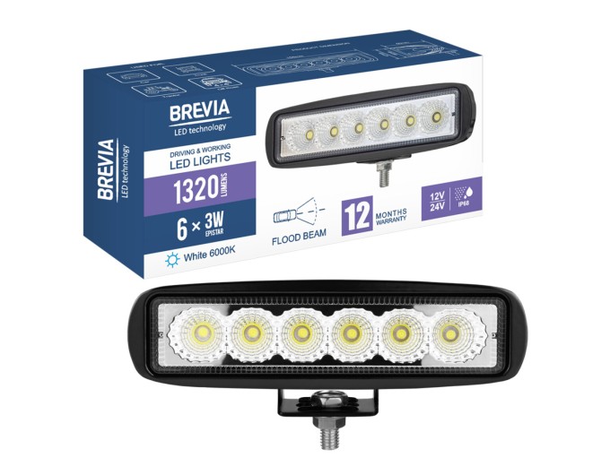 Фара светодиодная Brevia Epistar Flood 10-30V, 18W (6x3W), 1320Lm, 1шт, цена: 327 грн.