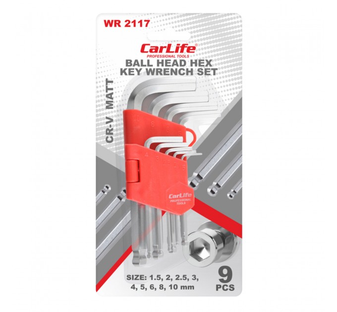Набір ключів Carlife CR-V matt Г-подібних з шар. након-м, 1.5-10мм, короткі, 9шт, ціна: 96 грн.