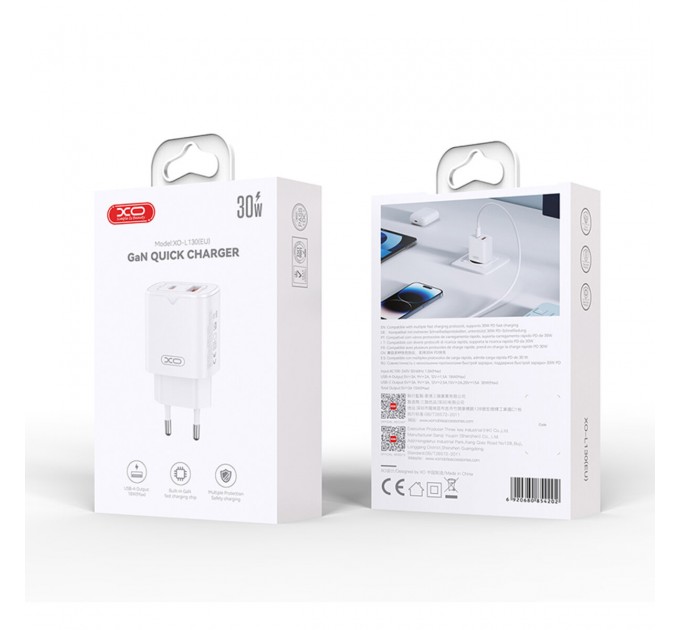 Сетевое зарядное устройство XO L130 PD30W/QC18W 1USB-C+1USB-A белый, цена: 299 грн.