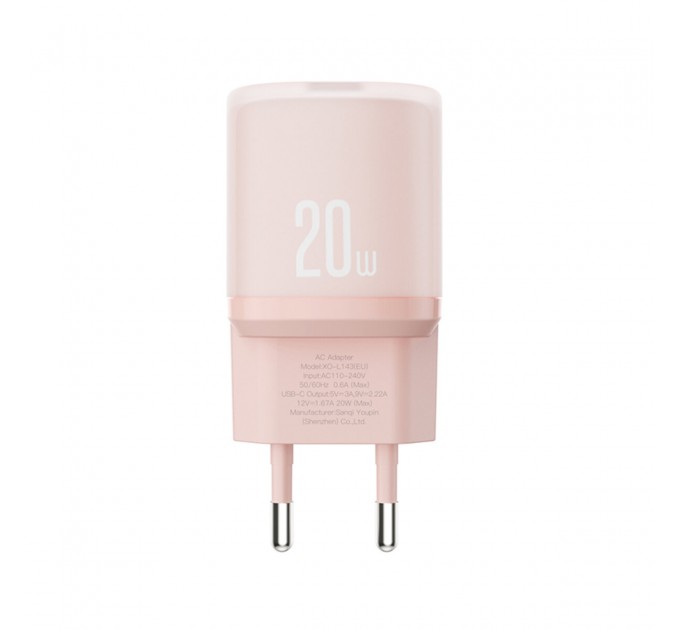 Сетевое зарядное устройство XO L143 PD20W Single USB-C розовый, цена: 189 грн.