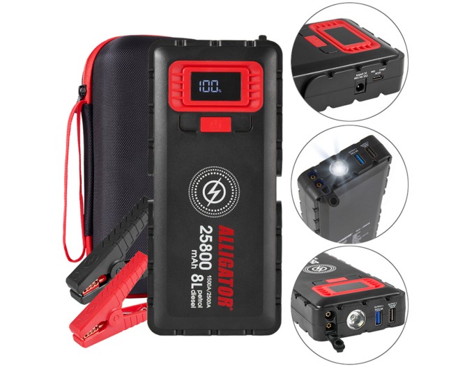 Пусковое устройство Alligator Jump Starter 1500A/2500A 25800mAh со Smart-клемами и беспроводной зарядкой, цена: 5 599 грн.
