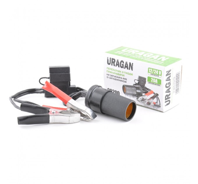Перехідник в прикурювач Uragan на затискачі АКБ з запобіжником 20А, ціна: 75 грн.