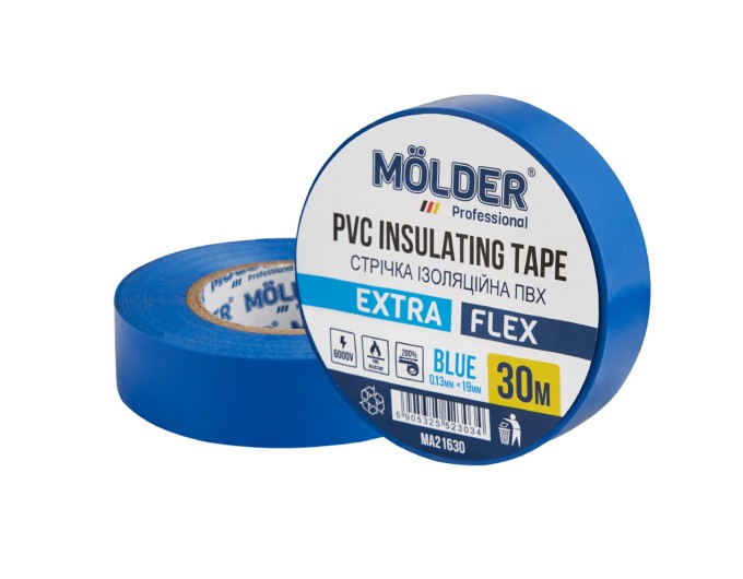 Лента изоляционная ПВХ Molder 0,13x19мм 30м синяя, профессиональная, огнеупорная, цена: 56 грн.