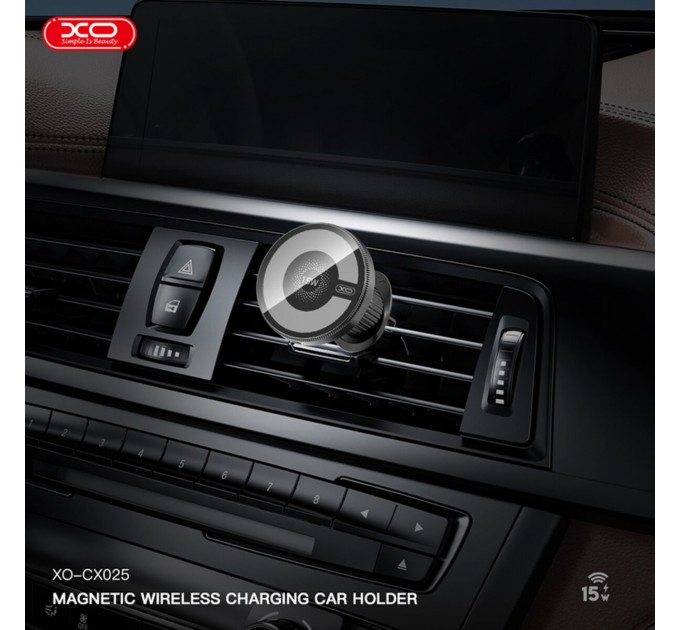 Держатель телефона автомобильный XO с беспроводной зарядкой CX025 Magnetic Car Air Vent 15W черный, цена: 549 грн.
