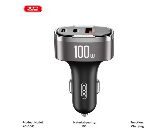 Автомобильное зарядное устройство XO CC61 Smart USB/Type-C/Lightning 100W серебряное, цена: 549 грн.