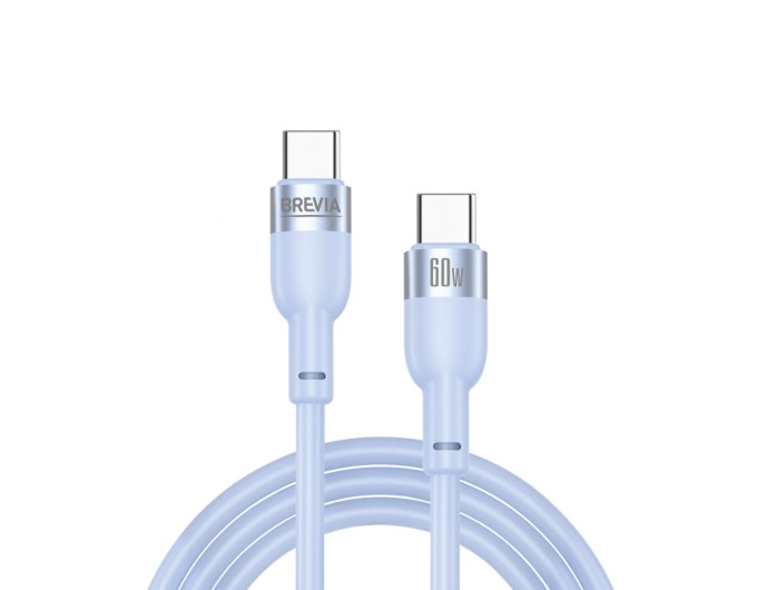Кабель Brevia Type-C to Type-C 60W 1,2м, синій ZIP, ціна: 151 грн.