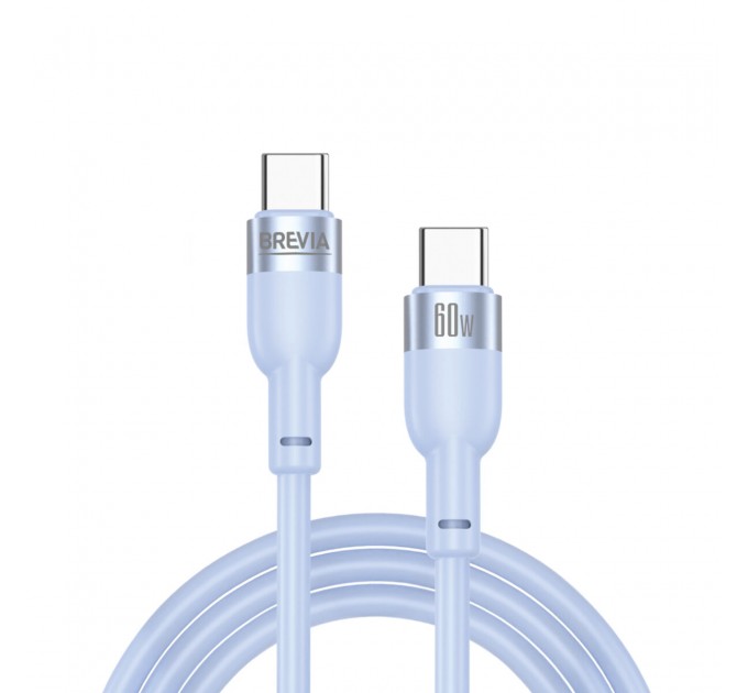 Кабель Brevia Type-C to Type-C 60W 1,2м, синий ZIP, цена: 148 грн.