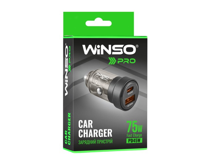 Автомобільний зарядний пристрій Winso Pro 75W 1xUSB-C+1xUSB-A, transparent, ціна: 325 грн.