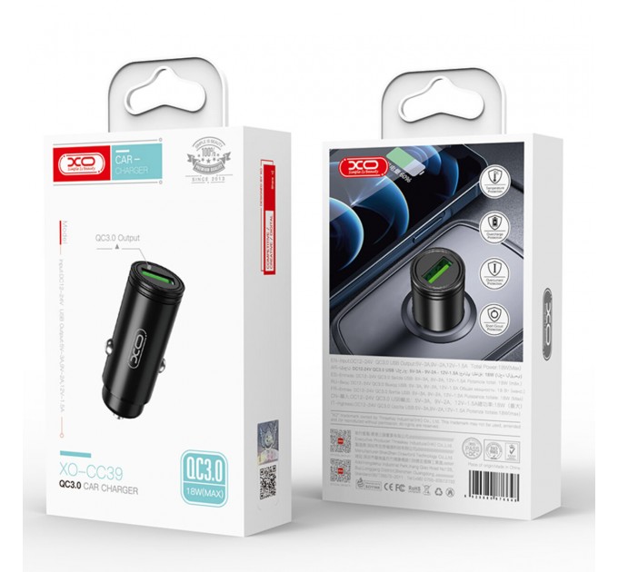 Автомобильное зарядное устройство XO CC39 QC3.0 18W черный, цена: 159 грн.