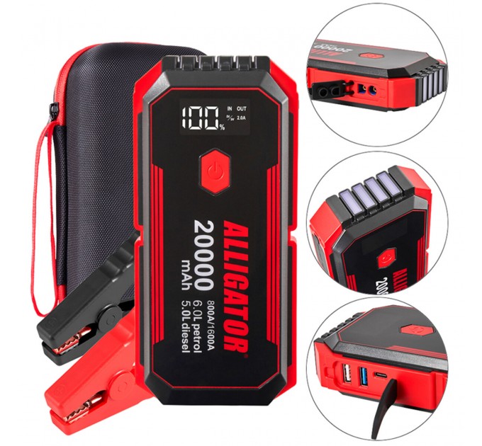 Пусковий пристрій Alligator Jump Starter 800A/1600A 20000mAh зі Smart-клемами, ціна: 3 635 грн.