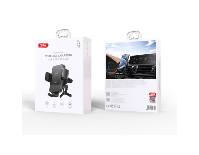 Тримач телефону автомобільний XO з бездротовою зарядкою WX041 Dual Arm Air Outlet 15W Wireless чорний, ціна: 599 грн.