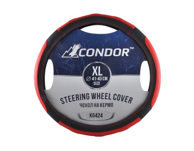 Чохол на кермо Condor XL 41-43см, імітація шкіри, чорний з червоним, перфорований, ціна: 163 грн.