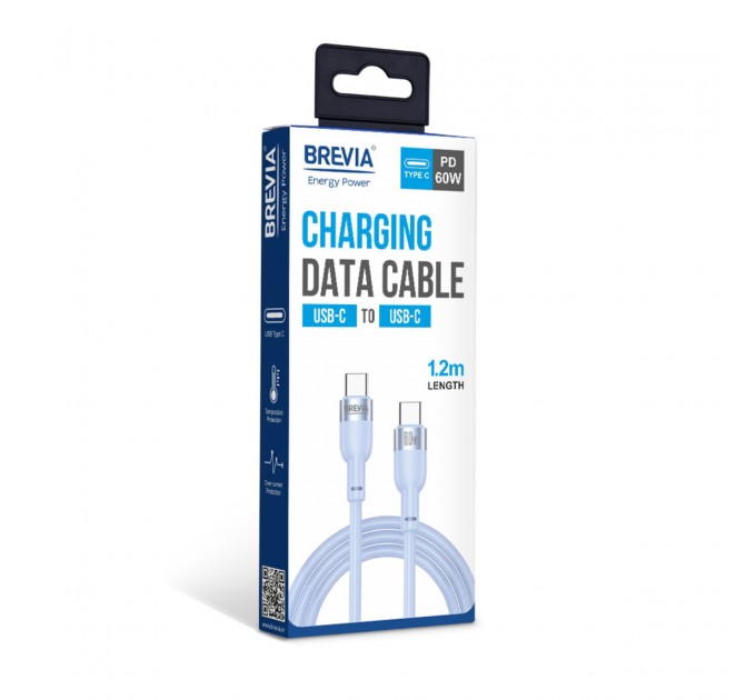 Кабель Brevia Type-C to Type-C 60W 1,2м, синий box, цена: 158 грн.