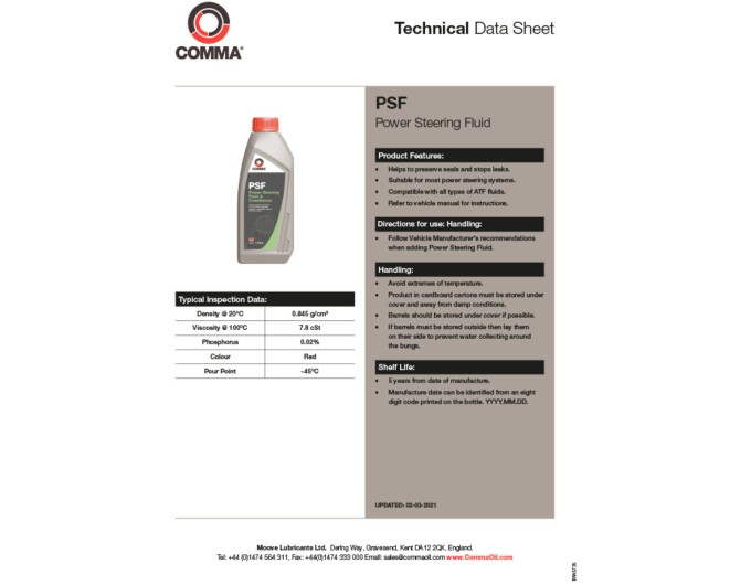Гидравлическая жидкость Comma Power Steering Fluid 1л, цена: 487 грн.