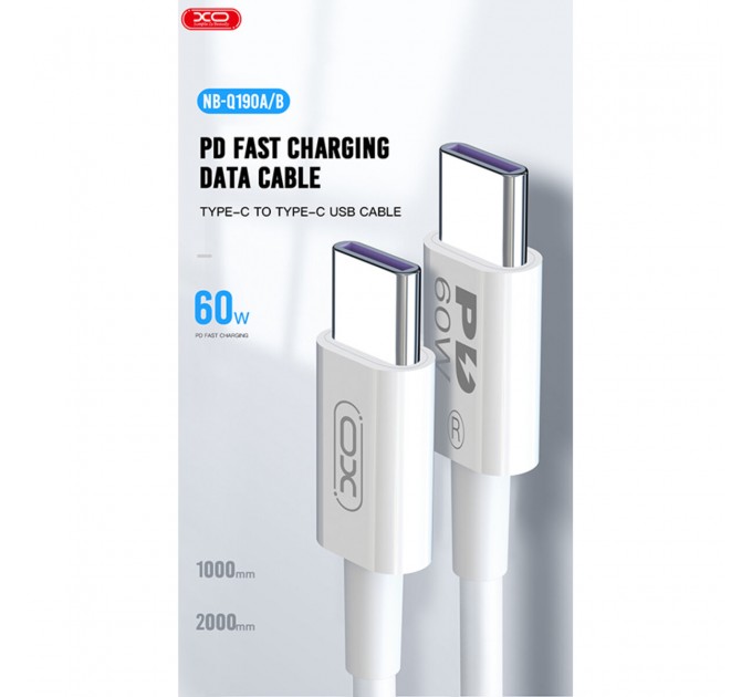 Кабель XO Type-C to Type-C 60W 1м белый, цена: 79 грн.