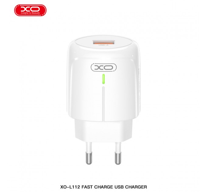 Сетевое зарядное устройство XO L112 QC18W + Type-c кабель белый, цена: 159 грн.