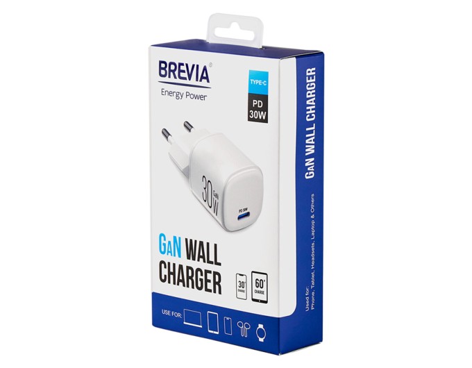 Сетевое зарядное устройство Brevia ePowerGaN PD30W USB-C белый, цена: 658 грн.