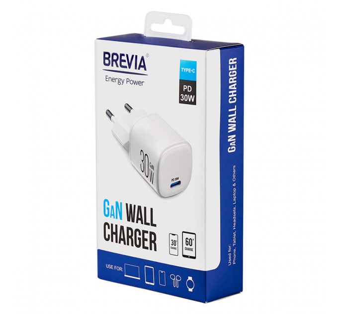 Сетевое зарядное устройство Brevia ePowerGaN PD30W USB-C белый, цена: 644 грн.