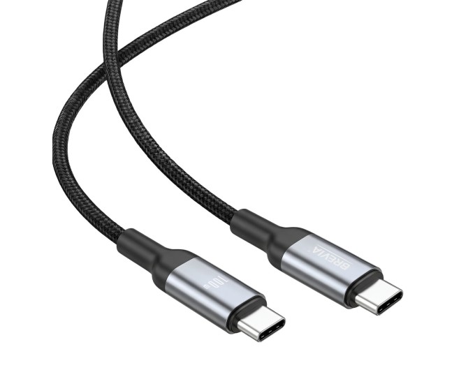 Кабель Brevia Type-C to Type-C 100W 1,2м, чорний box, ціна: 344 грн.