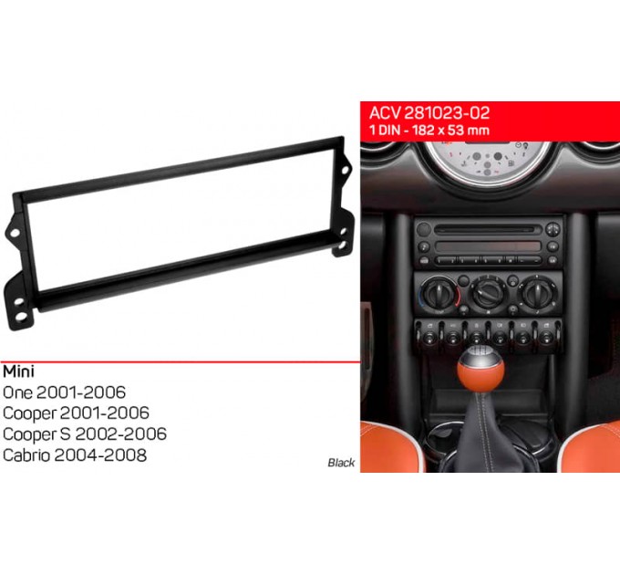 Переходная рамка для 1 DIN автомагнитолы, 182 x 53 мм; ACV 281023-02, цена: 701 грн.