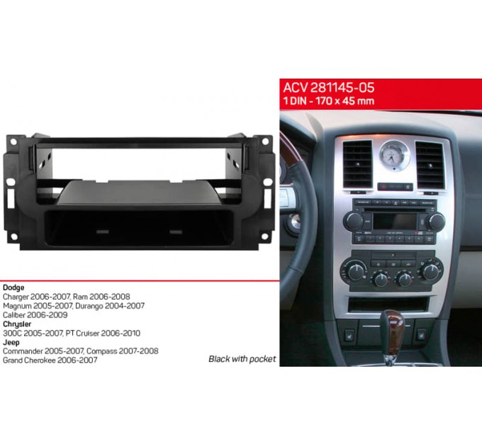 Переходная рамка для 1 DIN автомагнитолы, 170 x 45 мм; ACV 281145-05, цена: 875 грн.