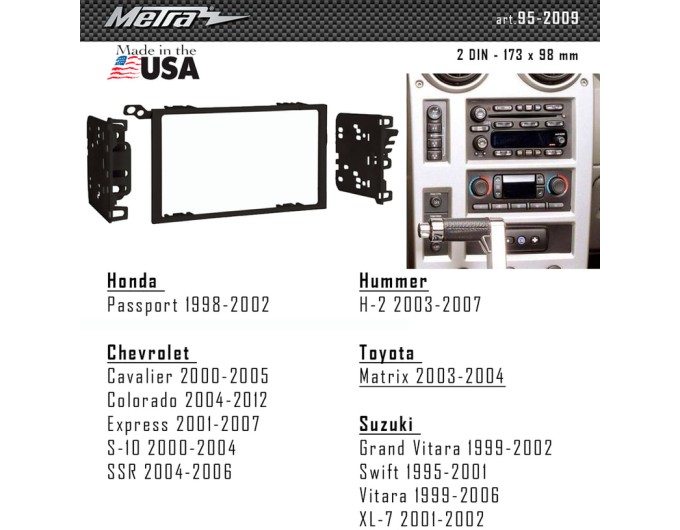 Переходная рамка для 2 DIN автомагнитолы, 173 x 98 мм; METRA 95-2009, цена: 2 130 грн.