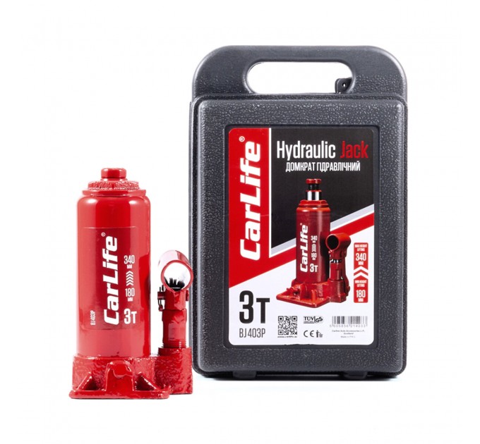 Домкрат гидравлический бутылочный CarLife 3т 180-340мм в кейсе, цена: 769 грн.