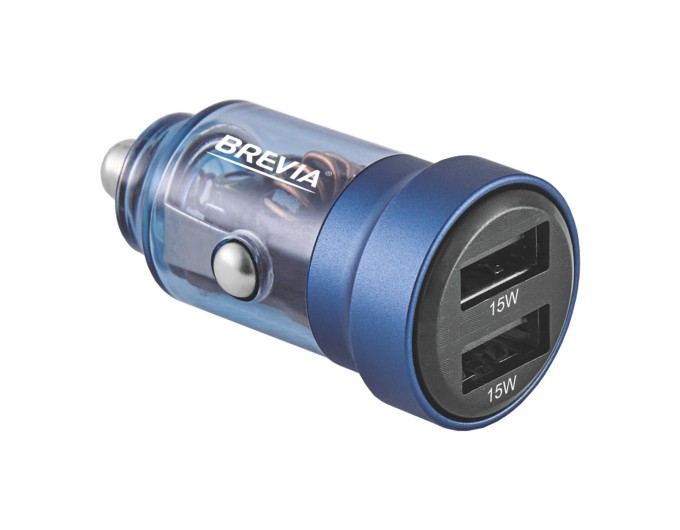Автомобильное зарядное устройство Brevia ePower DualDrive 15W 2xUSB-A, прозрачный синий, цена: 177 грн.