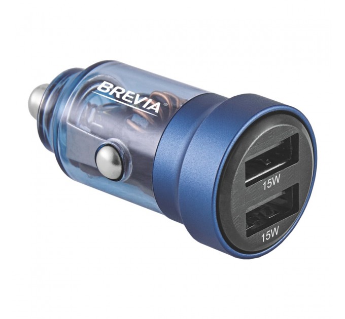 Автомобильное зарядное устройство Brevia ePower DualDrive 15W 2xUSB-A, прозрачный синий, цена: 174 грн.