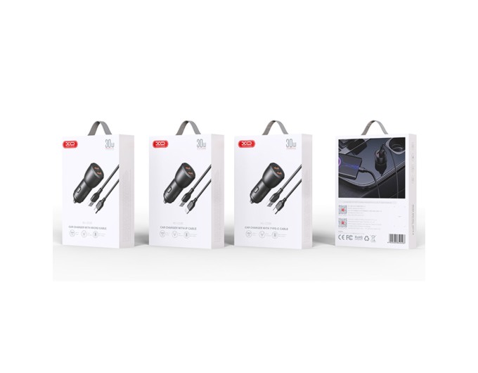 Автомобильное зарядное устройство XO CC55 QC18W+USB12W+ Lightning кабель черный, цена: 169 грн.