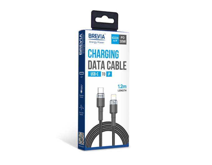 Кабель Brevia Type-C to Lightning 30W 1,2м, чорний box, ціна: 264 грн.