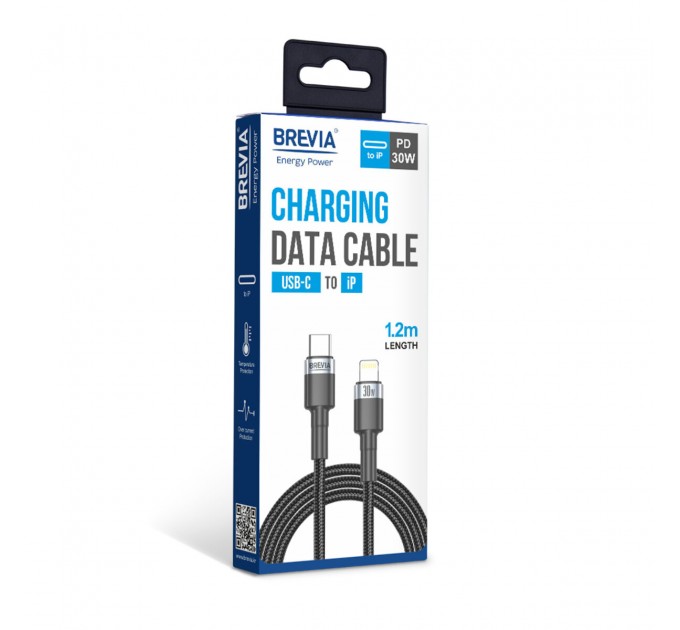 Кабель Brevia Type-C to Lightning 30W 1,2м, черный box, цена: 258 грн.