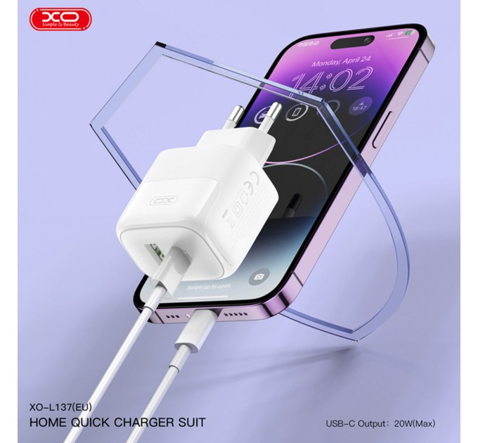 Сетевое зарядное устройство XO L137 PD20W/QC18W 1USB-A+1USB-C + Type-c кабель белый, цена: 249 грн.