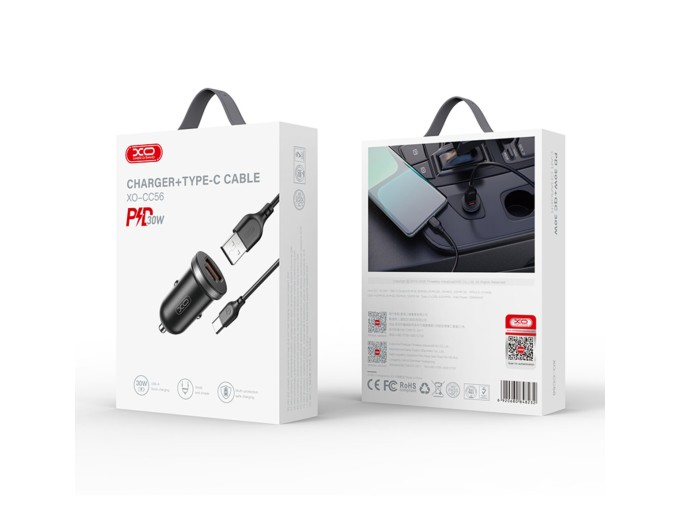 Автомобильное зарядное устройство XO CC56 Plastic mini 30W+ Type-c кабель черный, цена: 219 грн.