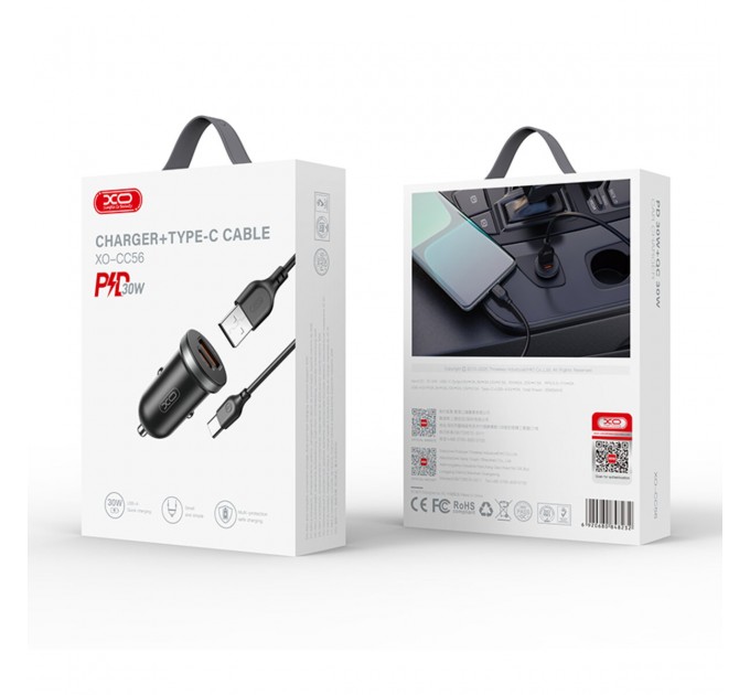 Автомобильное зарядное устройство XO CC56 Plastic mini 30W+ Type-c кабель черный, цена: 199 грн.