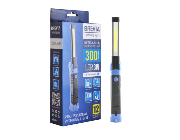 Ліхтар інспекційний Brevia LED Ultra-slim 3W COB+1W LED 300lm, 2000mAh, microUSB, ціна: 970 грн.