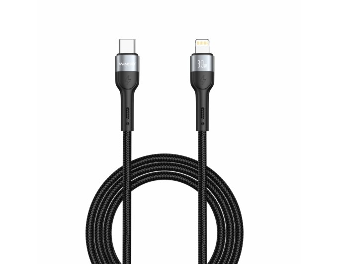 Кабель Winso Pro Type-C to Lightning 30W TPE+плетіння 1,2м чорний, ціна: 182 грн.