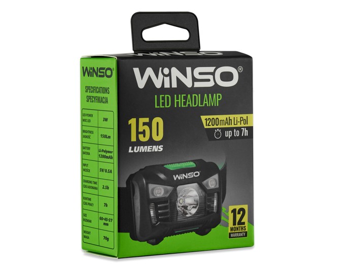 Фонарь налобный Winso 150Lm, 3W LED, 1200mAh с сенсором белый/красный, цена: 497 грн.