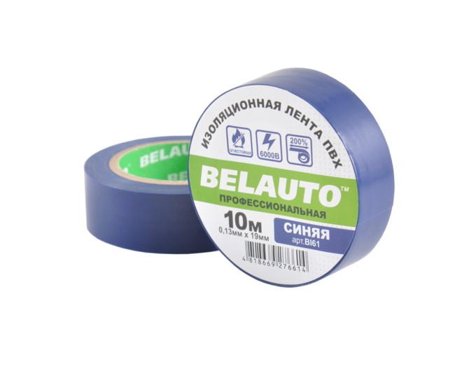 Лента изоляционная ПВХ Belauto 10м, 0.13x19мм, синяя, проф., огнеупорная, цена: 22 грн.