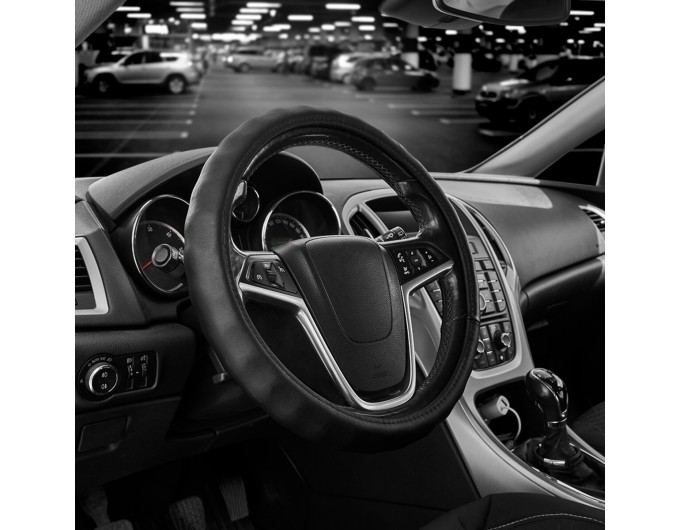 Чехол на руль Carlife 39-41см, кожа, черный, белая резина, один шов SW342L, цена: 611 грн.
