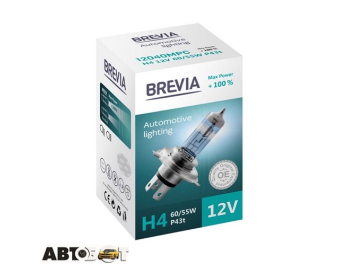 Галогенна лампа BREVIA Max Power +100% H4 12040MPC (1 шт.), ціна: 321 грн.