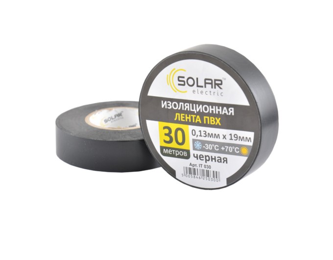 Лента изоляционная ПВХ Solar, 0.13mm x 19mm, 30м, черная, цена: 48 грн.